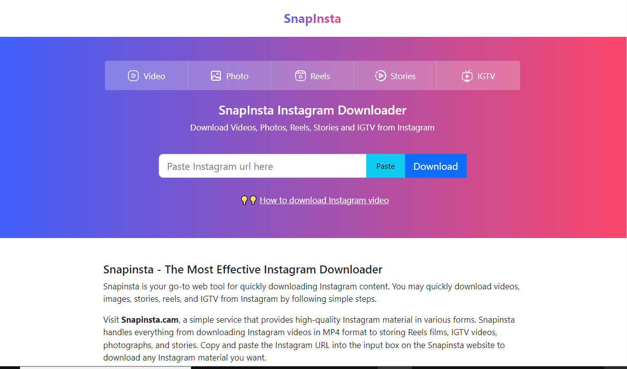 Snapinsta | Instagram Downloader Video, Reels, Story